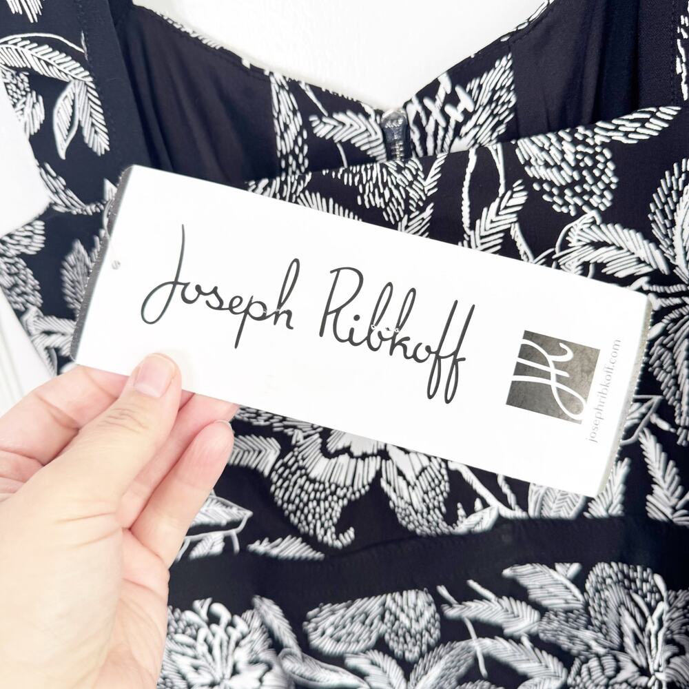 Joseph Ribkoff Zip Front Black White Floral Shift Bodycon Ruffle Dress NEW 10 - Picture 14 of 16